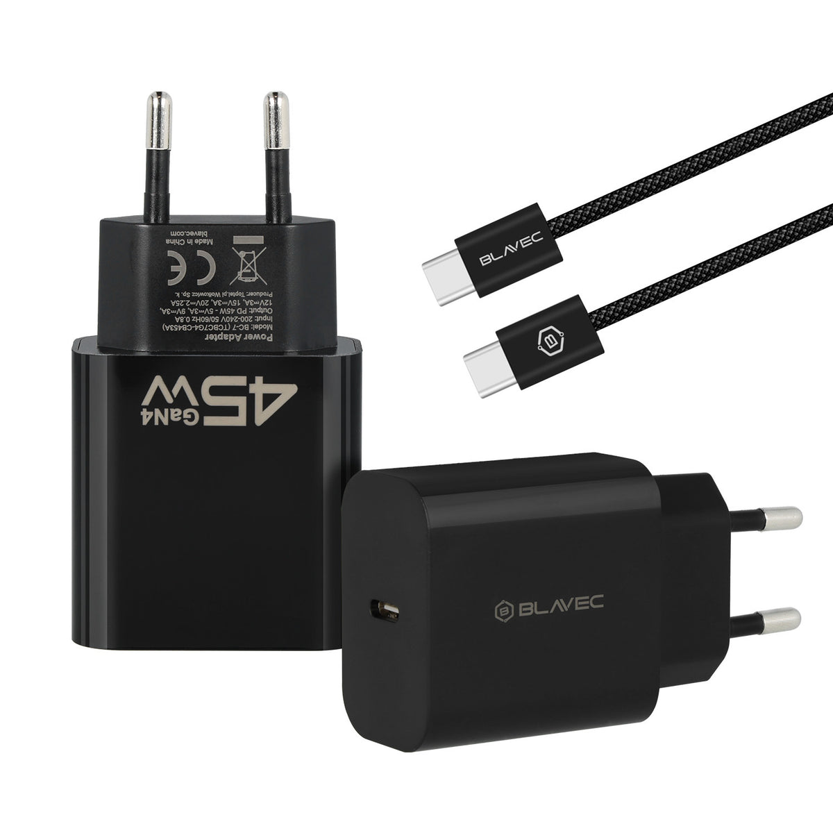 Punjač za mrežu sa USB-C kablom Blavec BC-7, 45W, 3A, 1 x USB-C, Crni