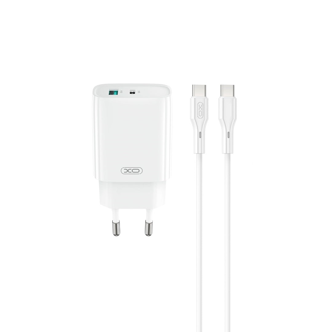 Punjač za mrežu sa USB-C kablom XO Design CE29, 20W, 3A, 1 x USB-A - 1 x USB-C, Beli