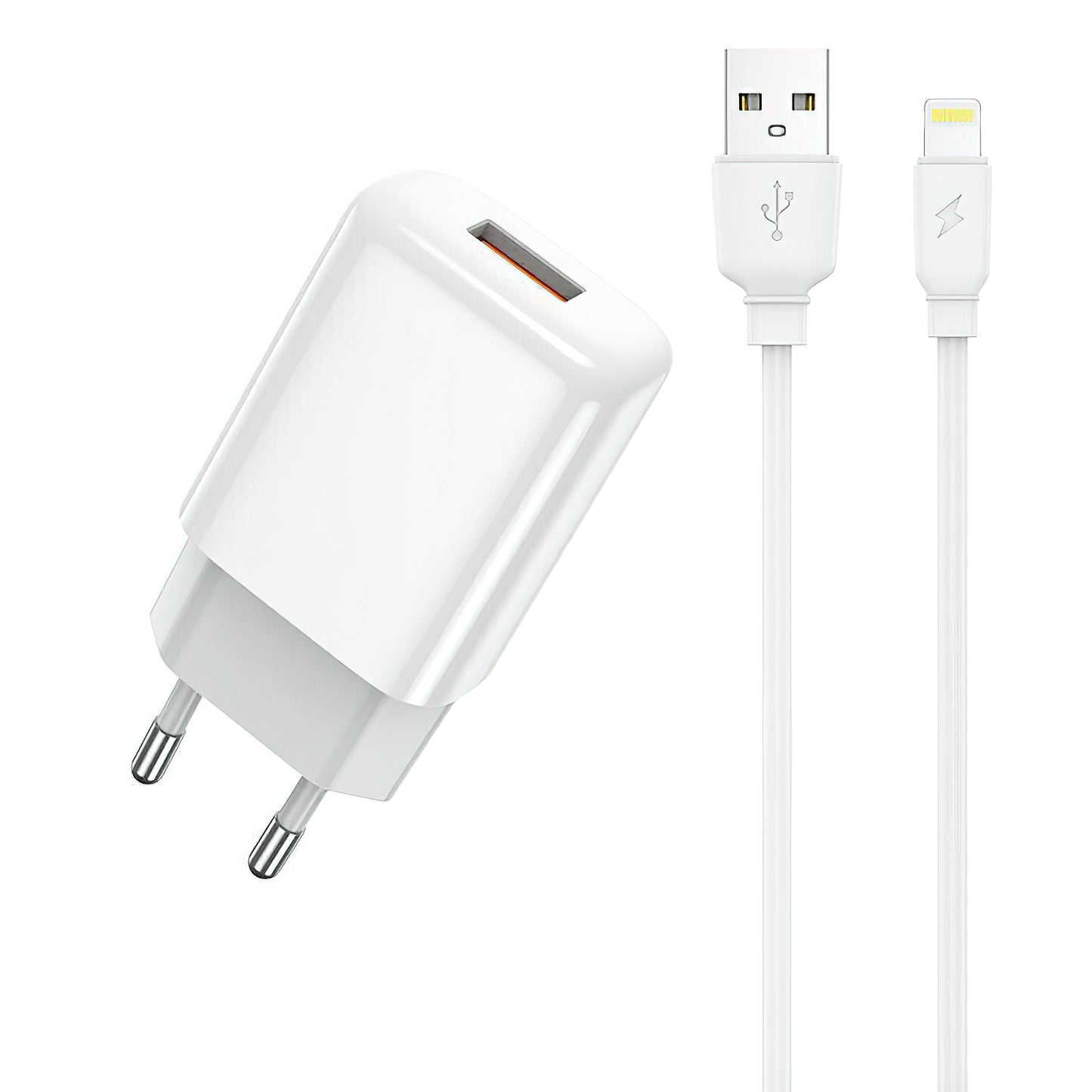 Punjač za mrežu sa Lightning kablom Prestico F9S, 12W, 2.4A, 1 x USB-A, Beli
