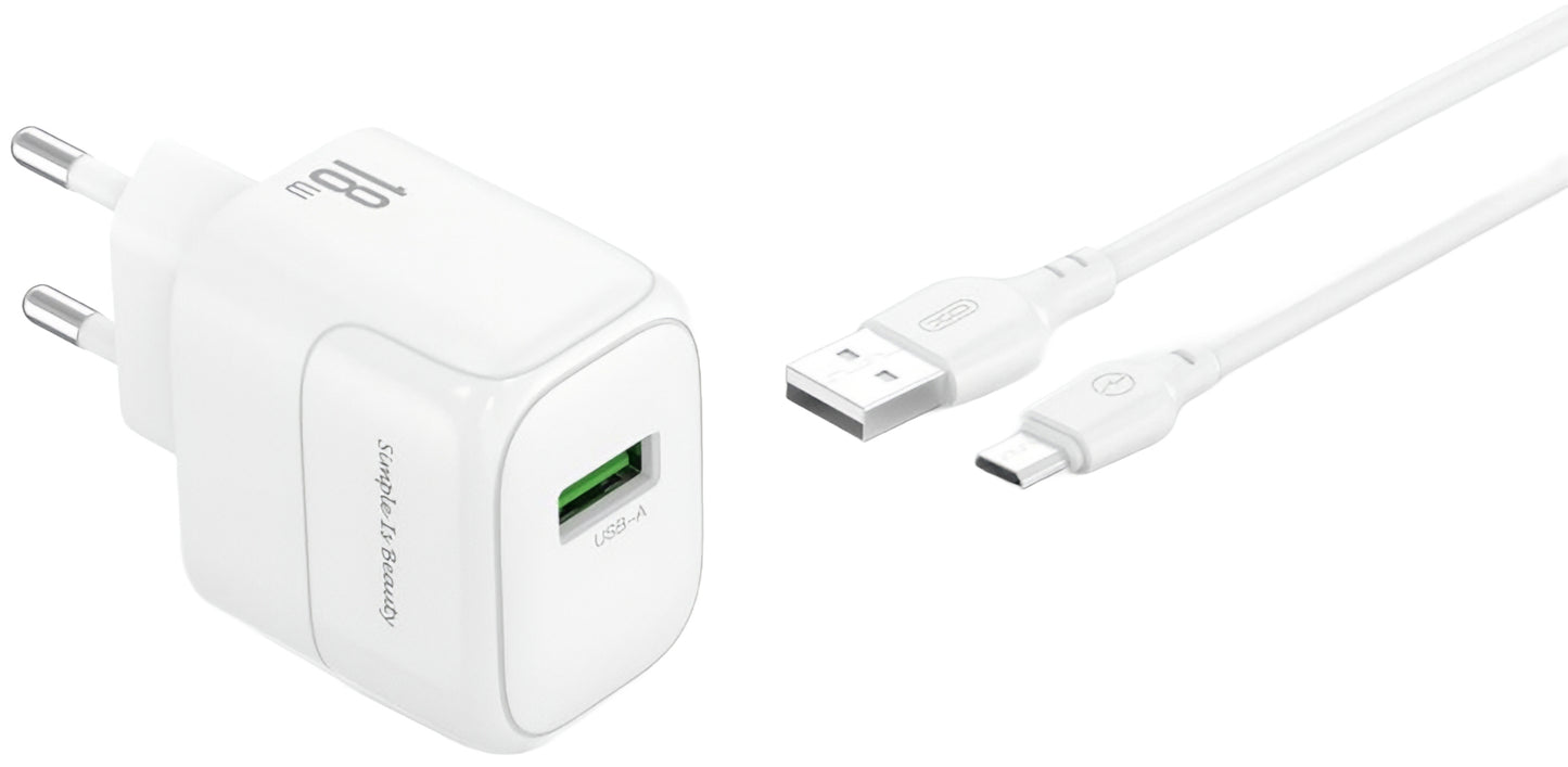 Punjač za mrežu sa microUSB kablom XO Design L135, 18W, 3A, 1 x USB-A, Bel