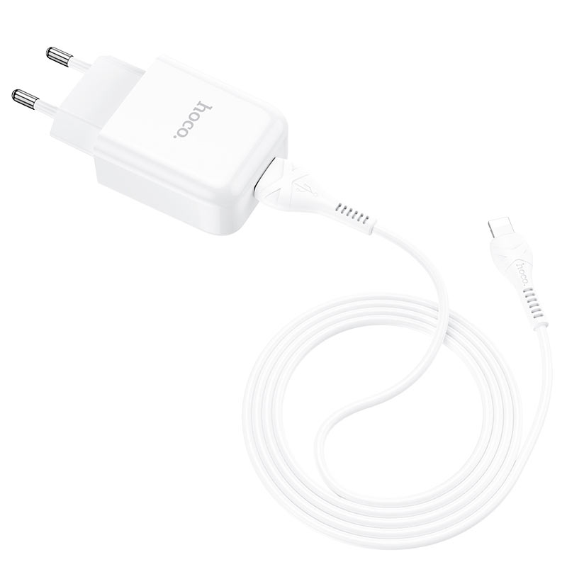 Punjač za mrežu sa Lightning kablom HOCO N2, 10W, 2A, 1 x USB-A, Bela