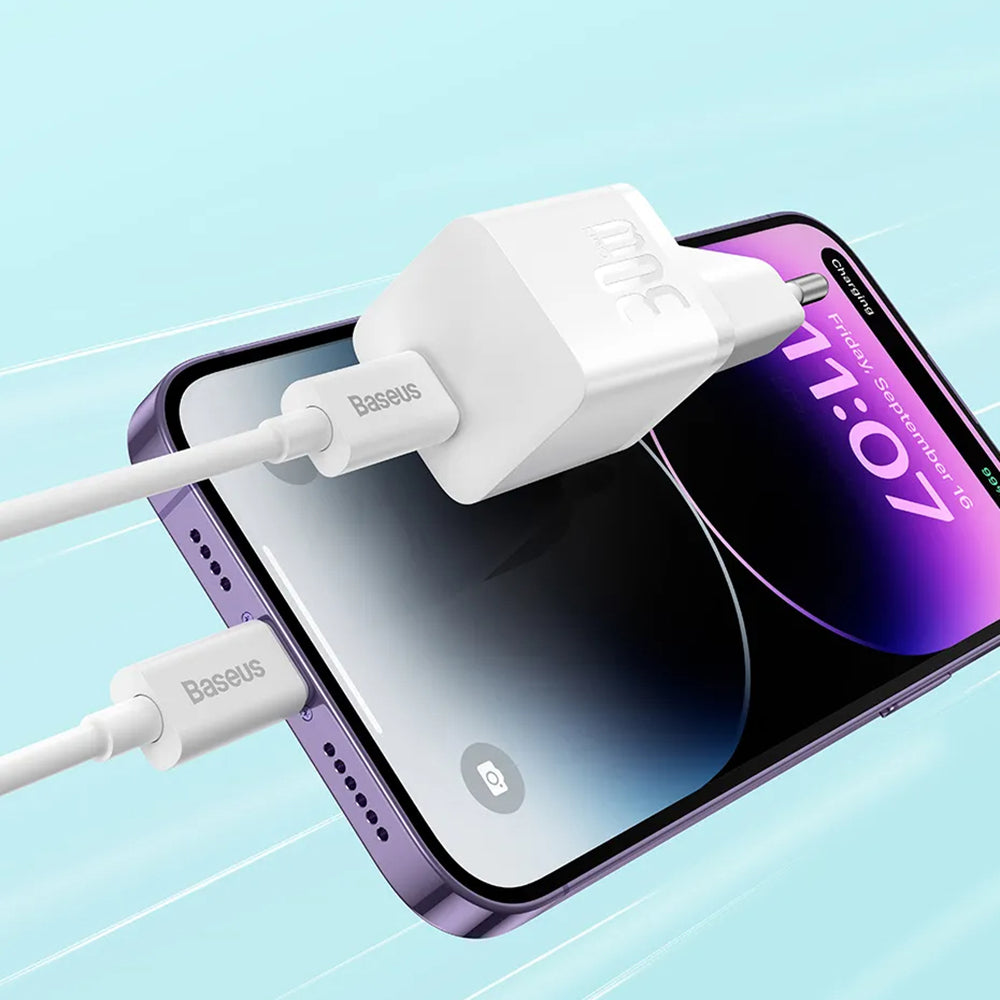 Punjač za mrežu sa USB-C kablom Baseus GaN5S, 30W, 3A, 1 x USB-C, Beli P10110902213-00
