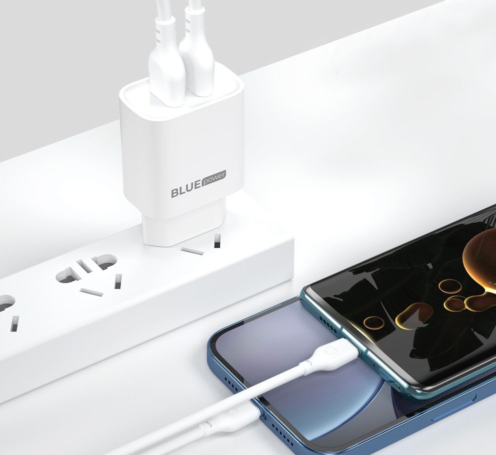 Punjač za mrežu sa USB-C kablom Blue Power BPCE12C, 20W, 3A, 1 x USB-A - 1 x USB-C, Beli