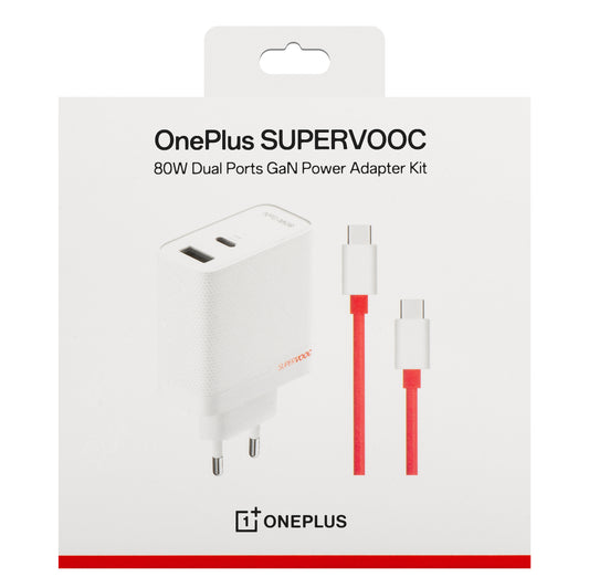 Punjač za mrežu sa USB-C kablom OnePlus, 80W, 7.3A, 1 x USB-A - 1 x USB-C, Bela 5461100597