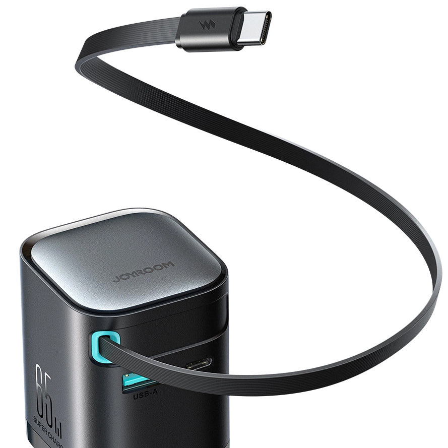 Punjač za mrežu sa USB-C kablom Joyroom JR-TCL02, 65W, 3A, 1 x USB-A - 1 x USB-C, crni