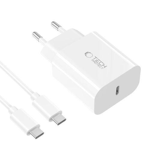 Punjač mreže sa USB-C kablom Tech-Protect NC20W, 20W, 3A, 1 x USB-C, Bela