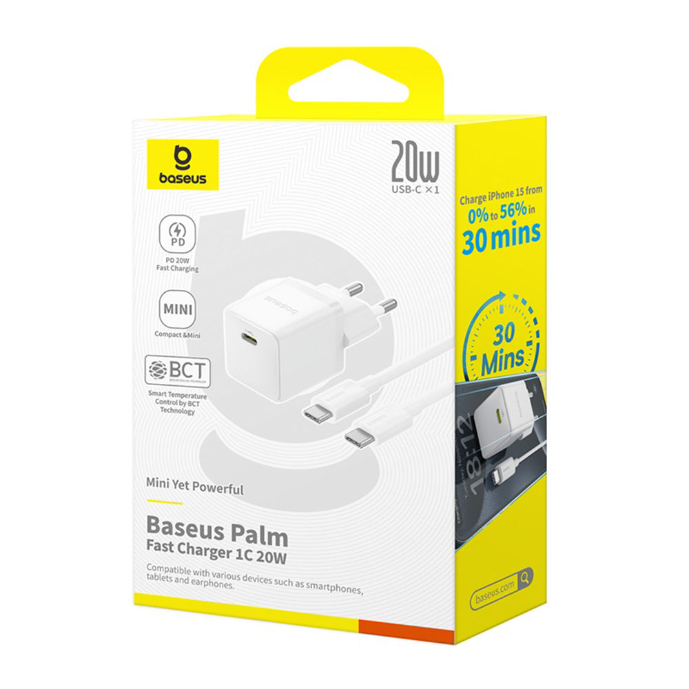 Punjač mreže sa USB-C kablom Baseus Palm, 20W, 3A, 1 x USB-C, Beli P10111602213-01
