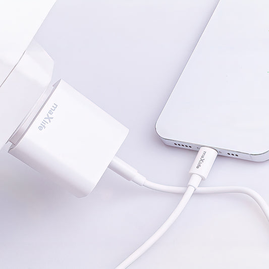 Punjač za mrežu sa USB-C kablom MaXlife MXTC-06-20AC, 20W, 3A, 1 x USB-A - 1 x USB-C, Beli