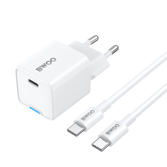Punjač za mrežu sa USB-C kablom BWOO CDA211, 30W, 3A, 1 x USB-C, Bela