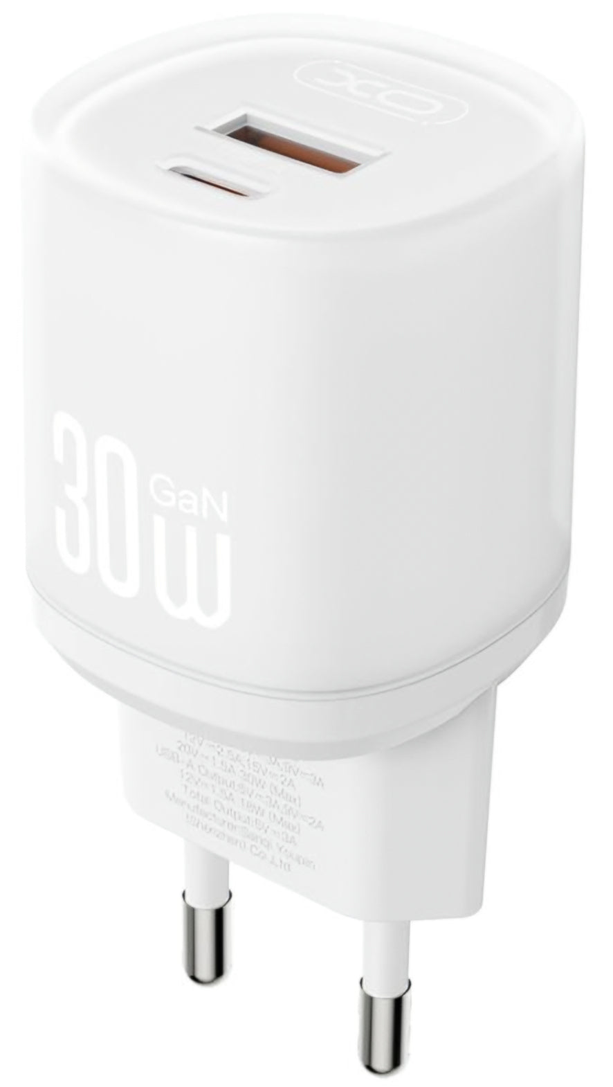 Punjač za mrežu sa USB-C kablom XO Design L151, 30W, 3A, 1 x USB-A - 1 x USB-C, Beli