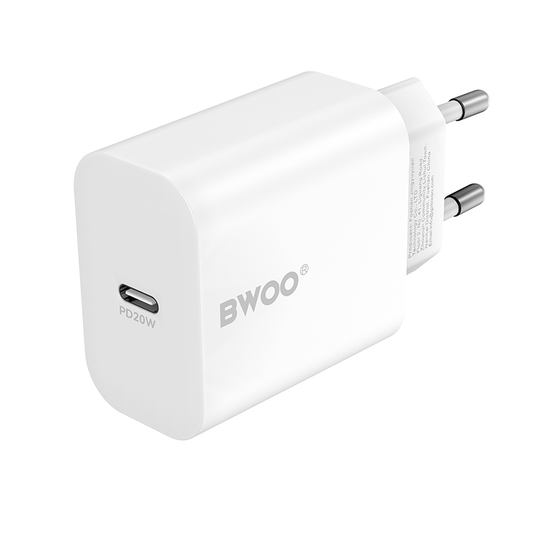 Punjač za mrežu sa Lightning kablom BWOO CDA233, 20W, 3A, 1 x USB-C, Beli