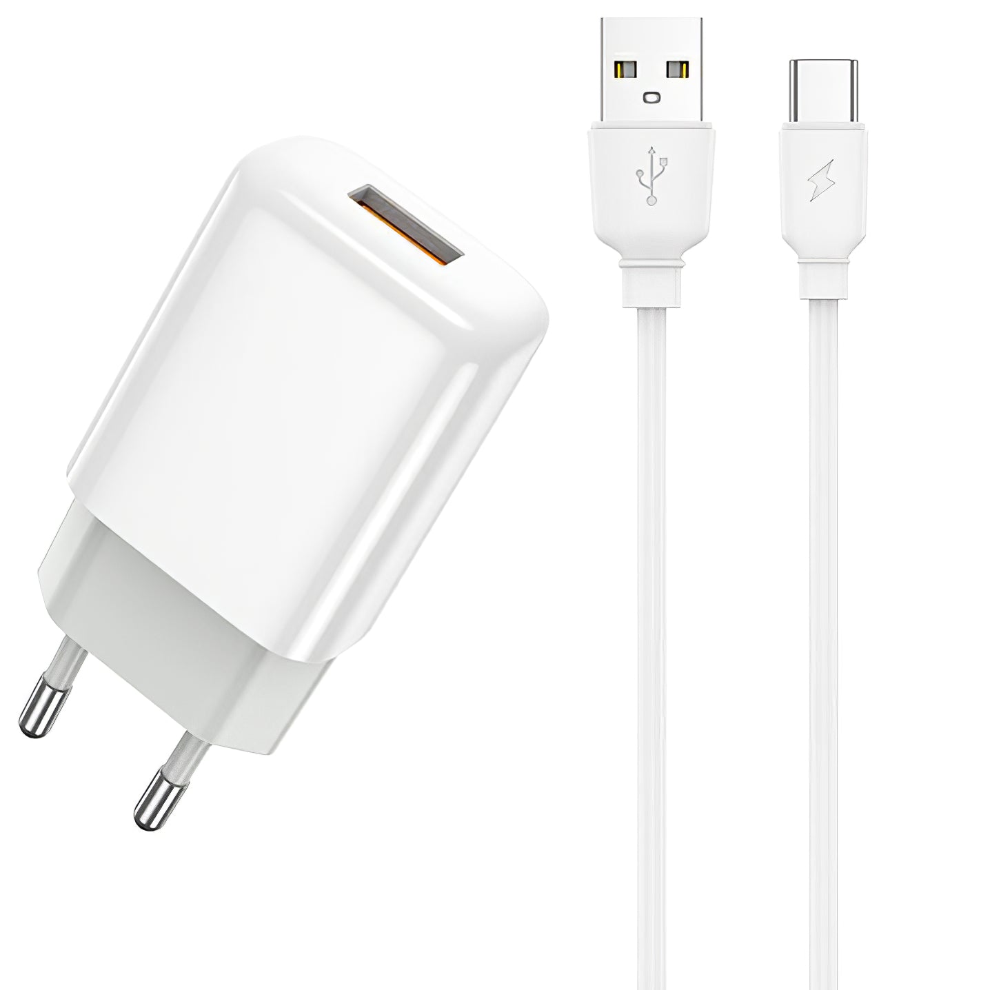 Punjač za mrežu sa USB-C kablom Prestico F7S, 12W, 2.4A, 1 x USB-A, Beli