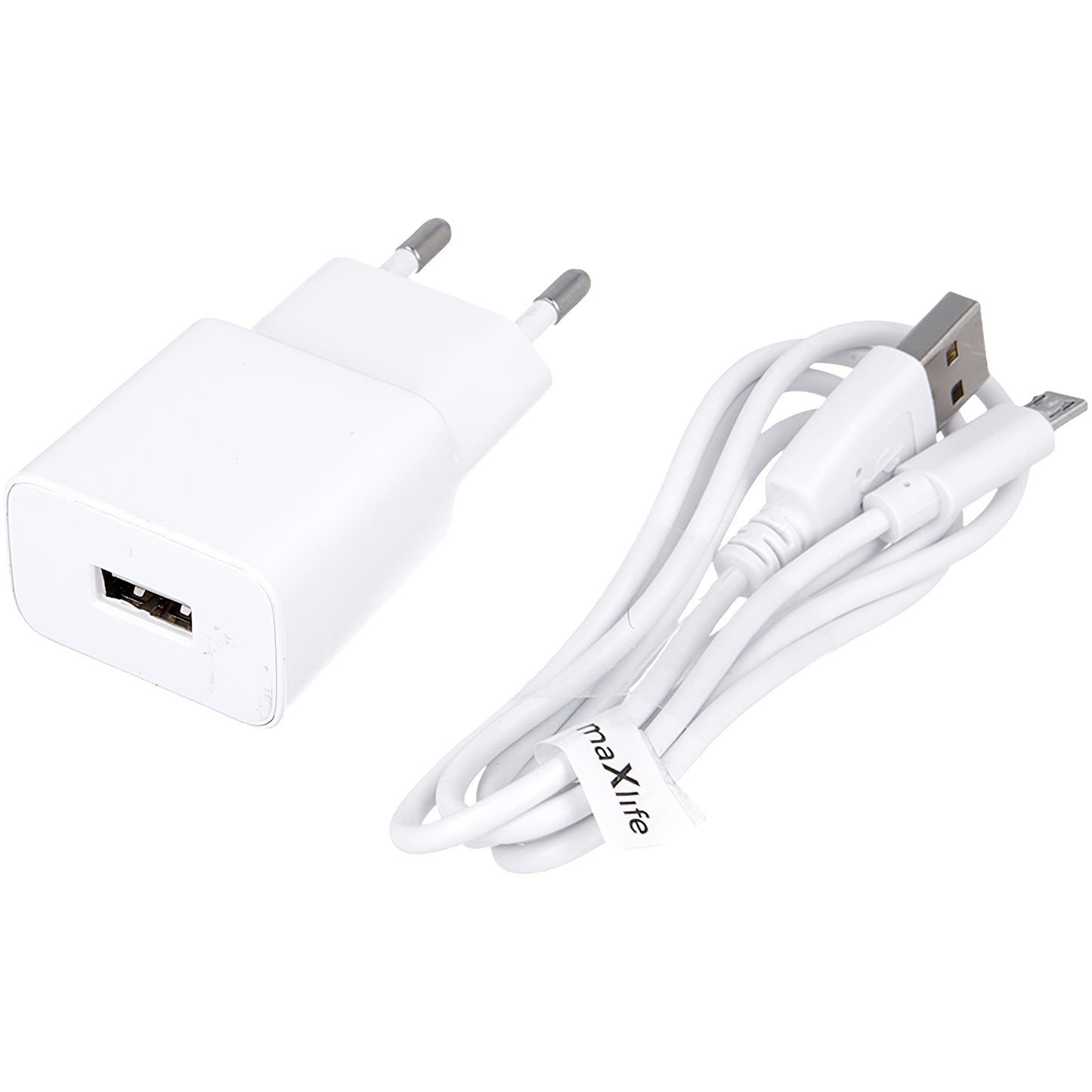 Punjač za mrežu sa microUSB kablom MaXlife MXTC-01, 10.5W, 2.1A, 1 x USB-A, Beli