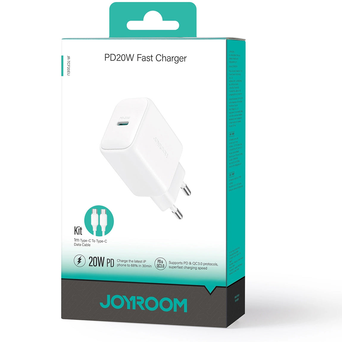 Punjač za mrežu sa USB-C kablom Joyroom JR-TCF20, 20W, 3A, 1 x USB-C, Bel