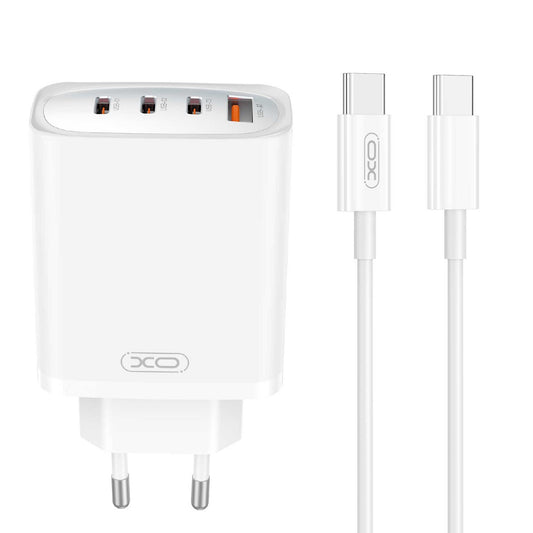 Punjač za mrežu sa USB-C kablom XO Design CE23, 65W, 3.25A, 1 x USB-A - 3 x USB-C, Beli