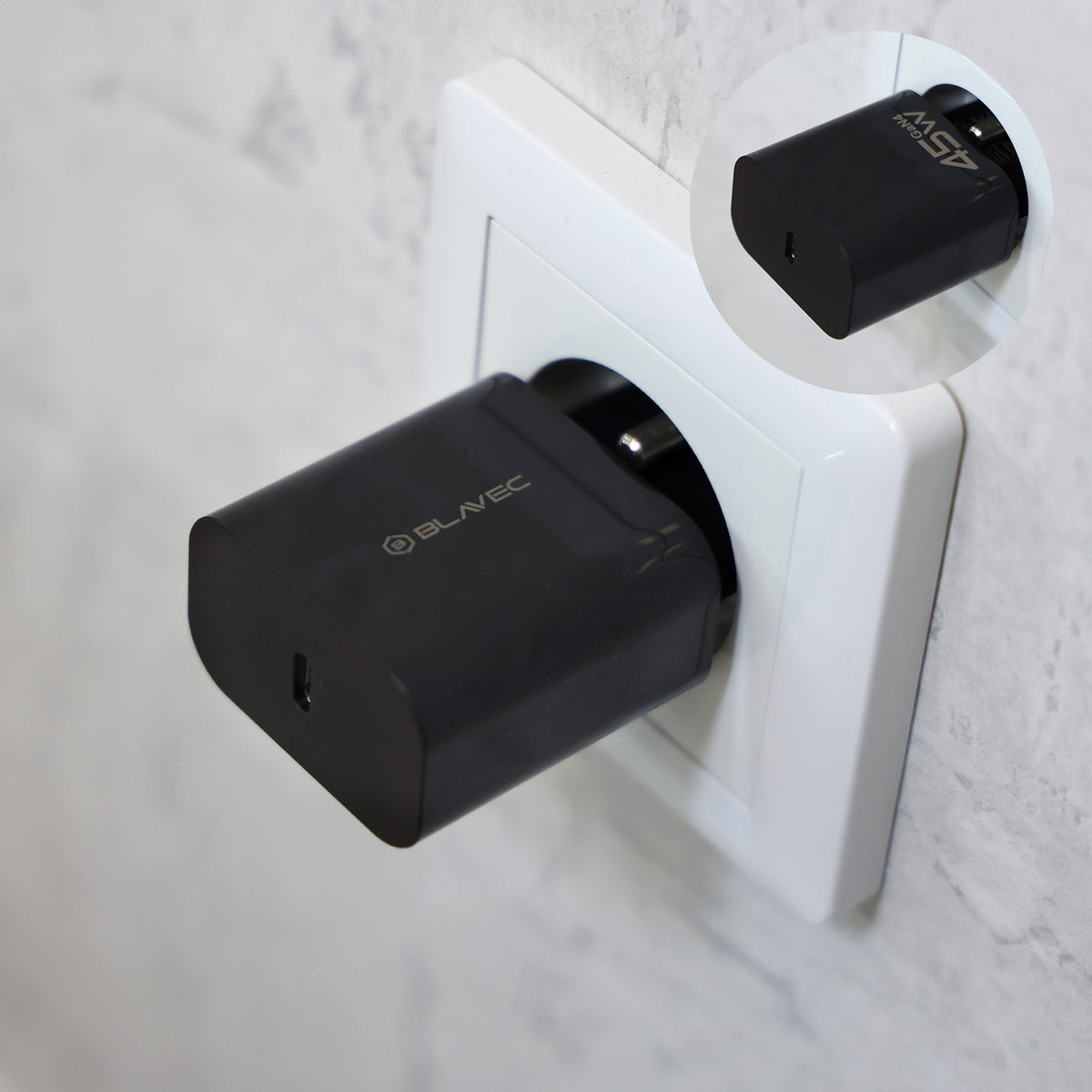 Punjač za mrežu sa USB-C kablom Blavec BC-7, 45W, 3A, 1 x USB-C, Crni