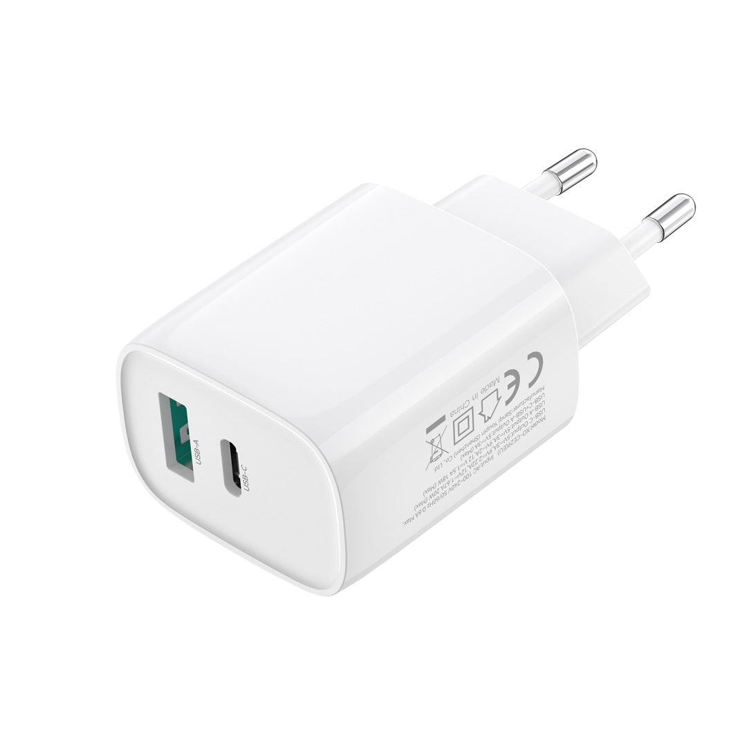 Punjač za mrežu sa USB-C kablom XO Design CE29, 20W, 3A, 1 x USB-A - 1 x USB-C, Beli