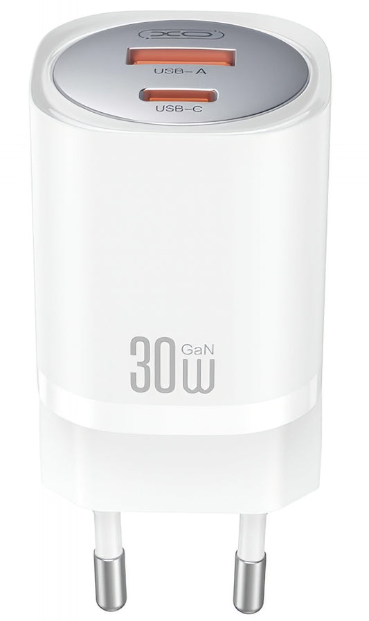 Punjač za mrežu sa Lightning kablom XO Design CE21, 30W, 3A, 1 x USB-A - 1 x USB-C, Beli