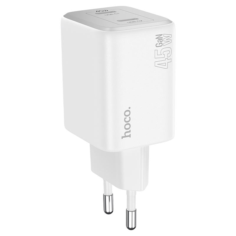 Punjač za mrežu sa Lightning kablom HOCO N42, 45W, 3A, 2 x USB-C, Beli