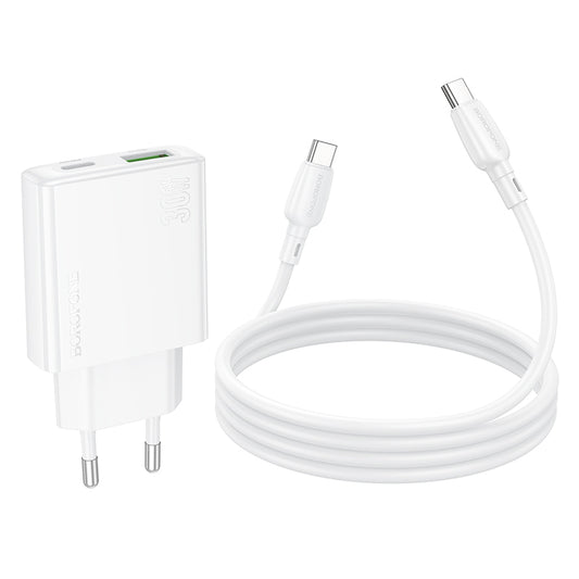 Punjač za mrežu sa USB-C kablom Borofone BN25 Wish, 30W, 3A, 1 x USB-A - 1 x USB-C, Beli