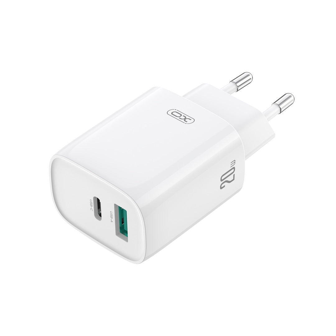 Punjač za mrežu sa USB-C kablom XO Design CE29, 20W, 3A, 1 x USB-A - 1 x USB-C, Beli