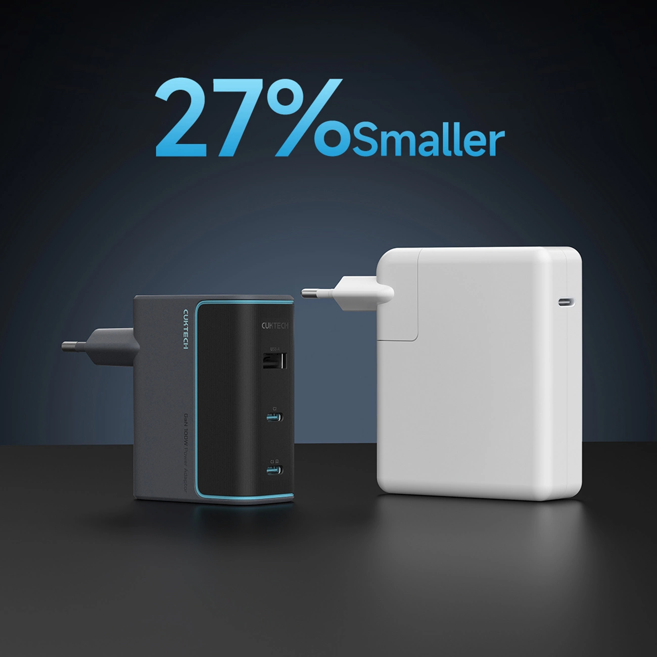 Punjač za mrežu sa USB-C kablom Cuktech, 100W, 5A, 1 x USB-A - 2 x USB-C, Sivi CUKAD1003EUG