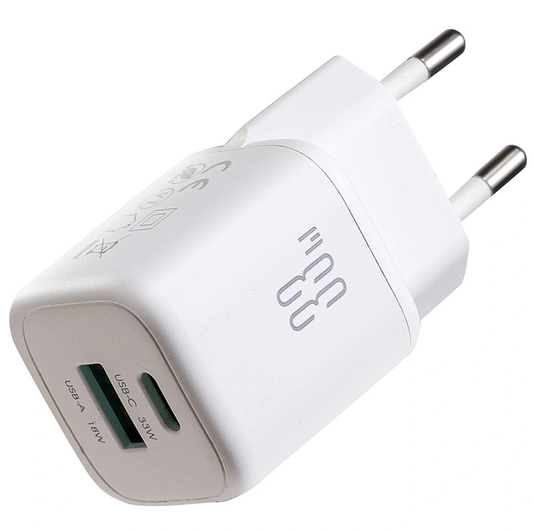 Punjač mreže sa Lightning kablom Joyroom JR-TG7, 33W, 3A, 1 x USB-A - 1 x USB-C, Beli