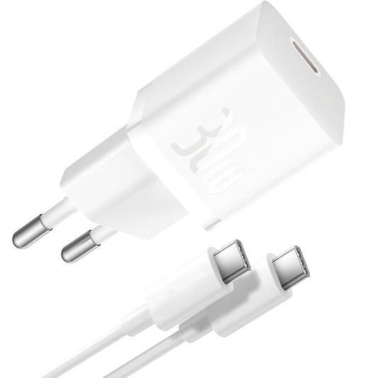 Punjač za mrežu sa USB-C kablom Baseus GaN5S, 30W, 3A, 1 x USB-C, Beli P10110902213-00