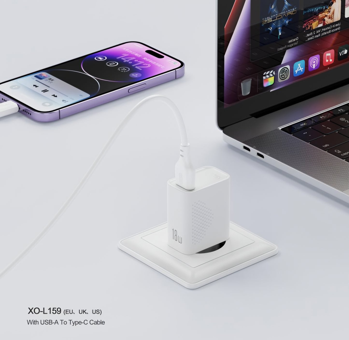 Punjač za mrežu sa microUSB kablom XO Design L159, 18W, 3A, 1 x USB-A, Bel