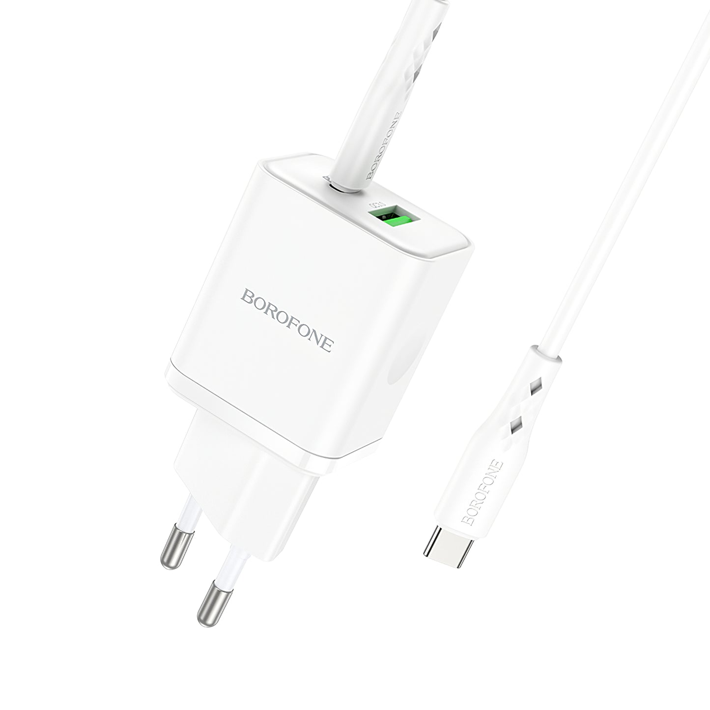 Punjač za mrežu sa USB-C kablom Borofone BN7, 20W, 3A, 1 x USB-A - 1 x USB-C, Beli