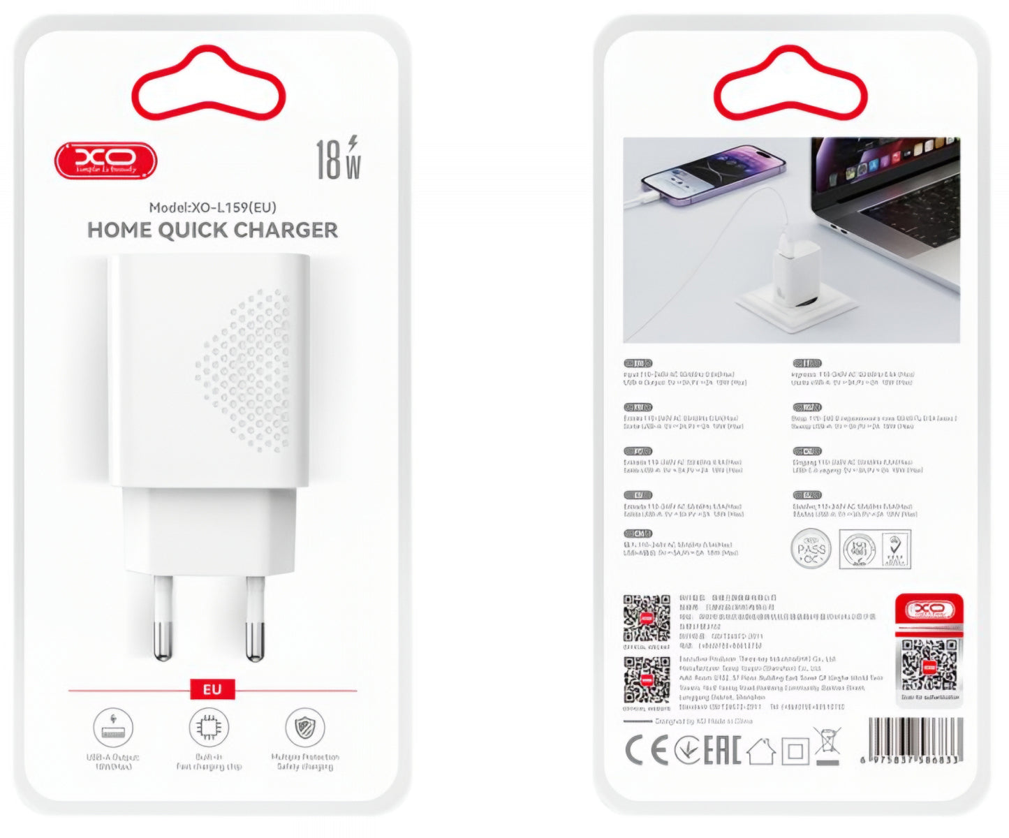 Punjač za mrežu sa microUSB kablom XO Design L159, 18W, 3A, 1 x USB-A, Bel