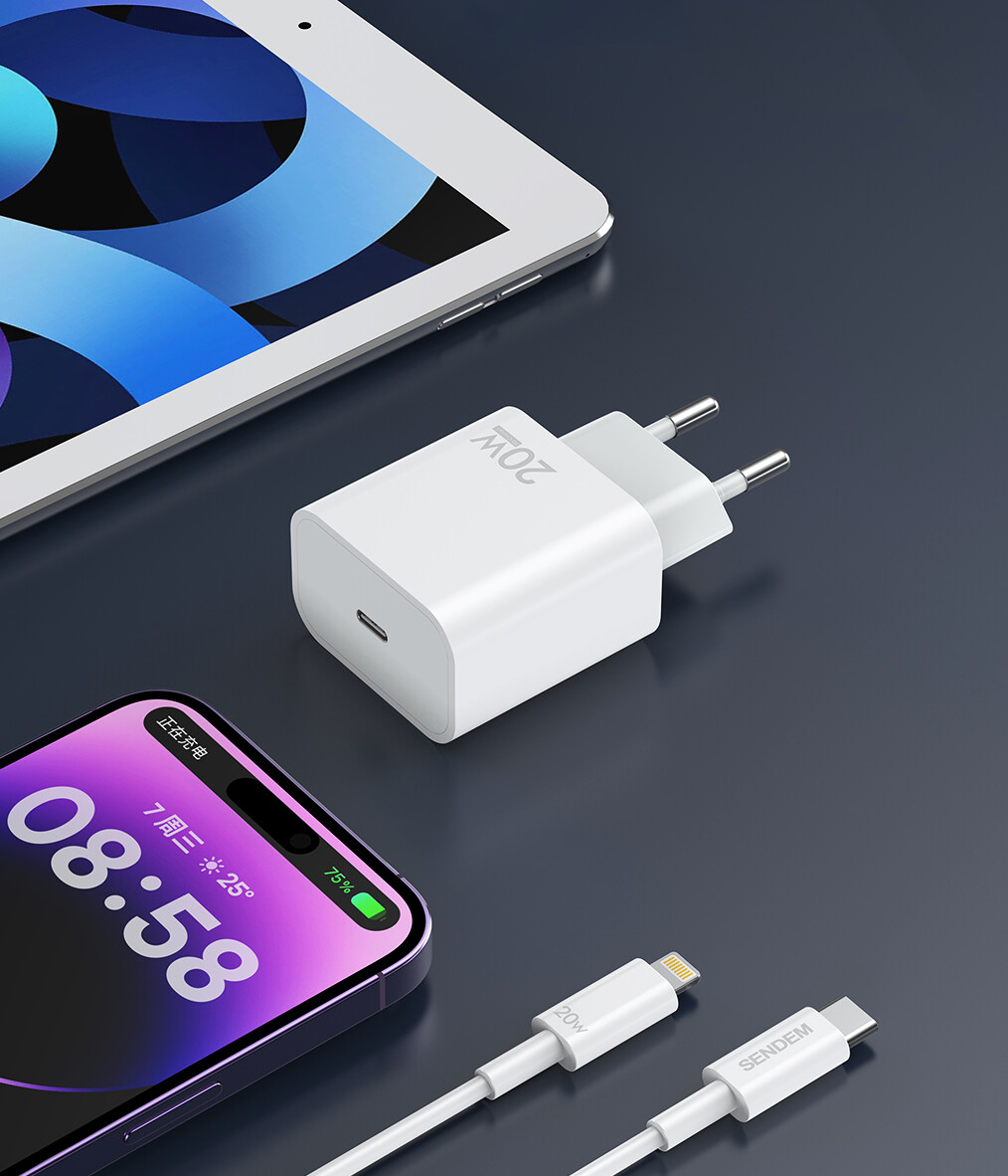 Punjač za mrežu sa USB-C kablom Sendem OG73, 20W, 3A, 1 x USB-C, Bela