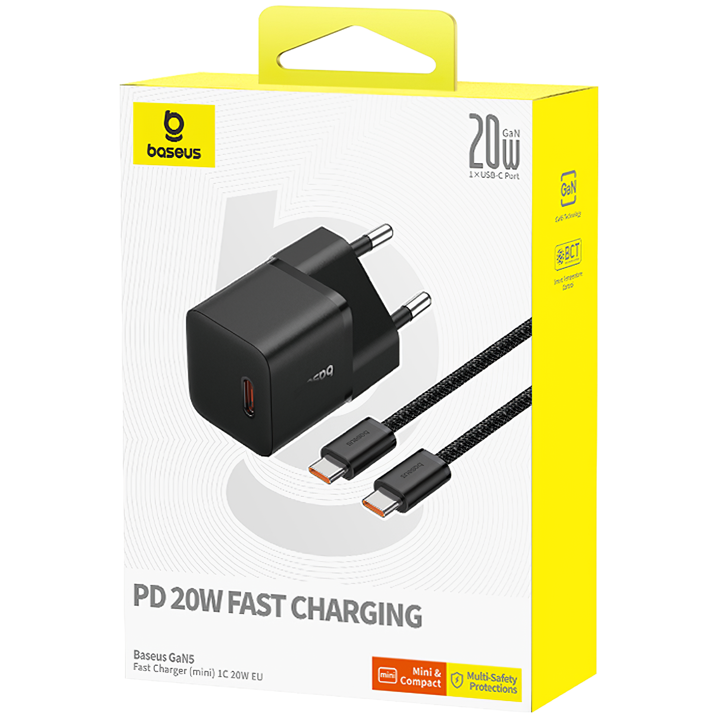 Punjač za mrežu sa USB-C kablom Baseus GaN5, 20W, 3A, 1 x USB-C, crni P10110900113-00