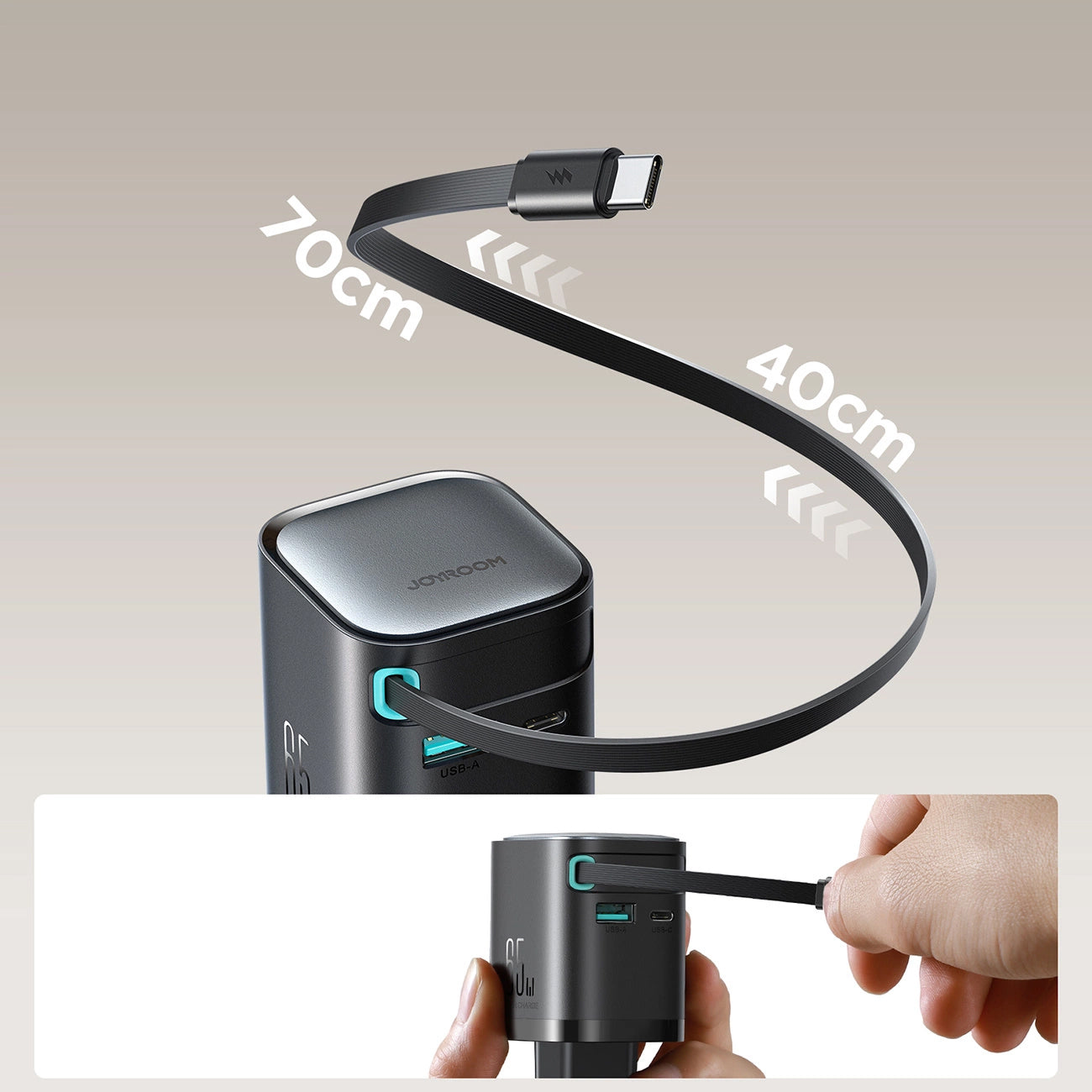 Punjač za mrežu sa USB-C kablom Joyroom JR-TCL02, 65W, 3A, 1 x USB-A - 1 x USB-C, crni