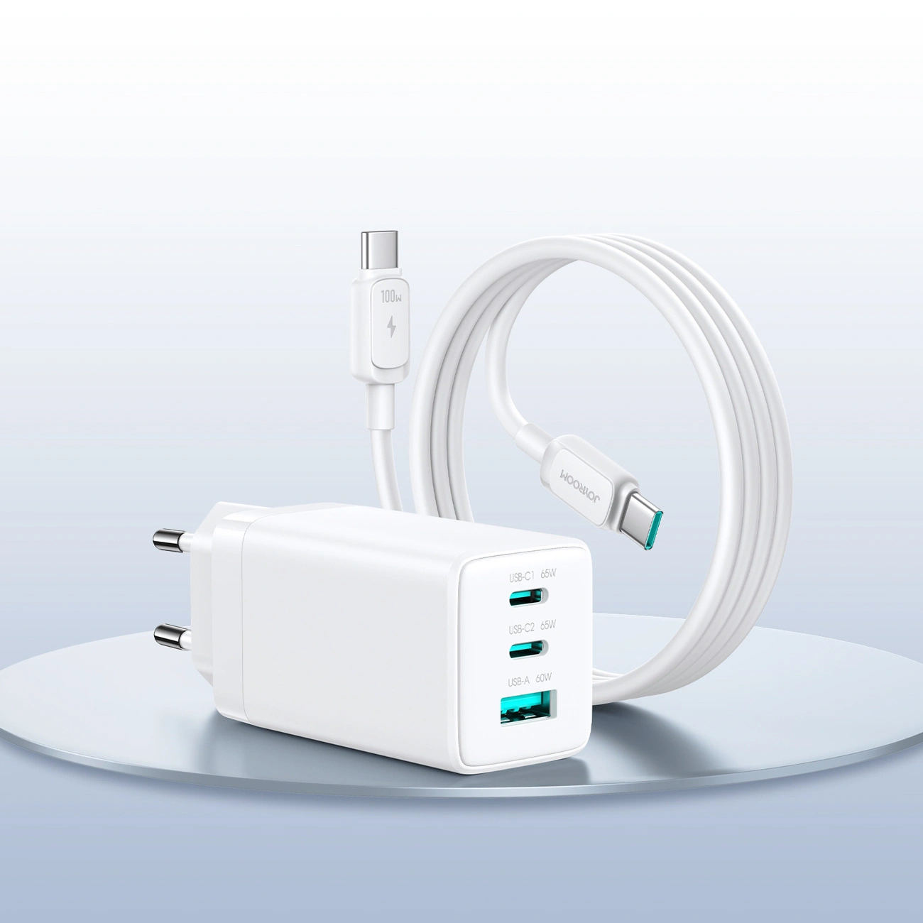 Punjač za mrežu sa USB-C kablom Joyroom JR-TG10, 65W, 3.25A, 1 x USB-A - 2 x USB-C, Bela