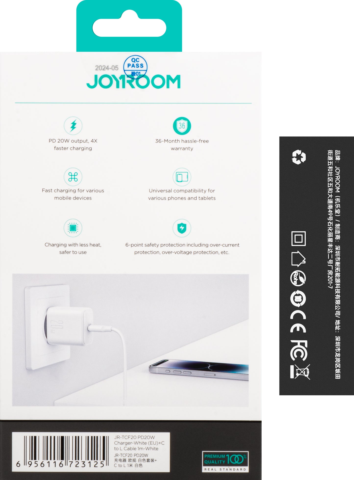Punjač za mrežu sa Lightning kablom Joyroom JR-TCF20, 20W, 3A, 1 x USB-C, Bela