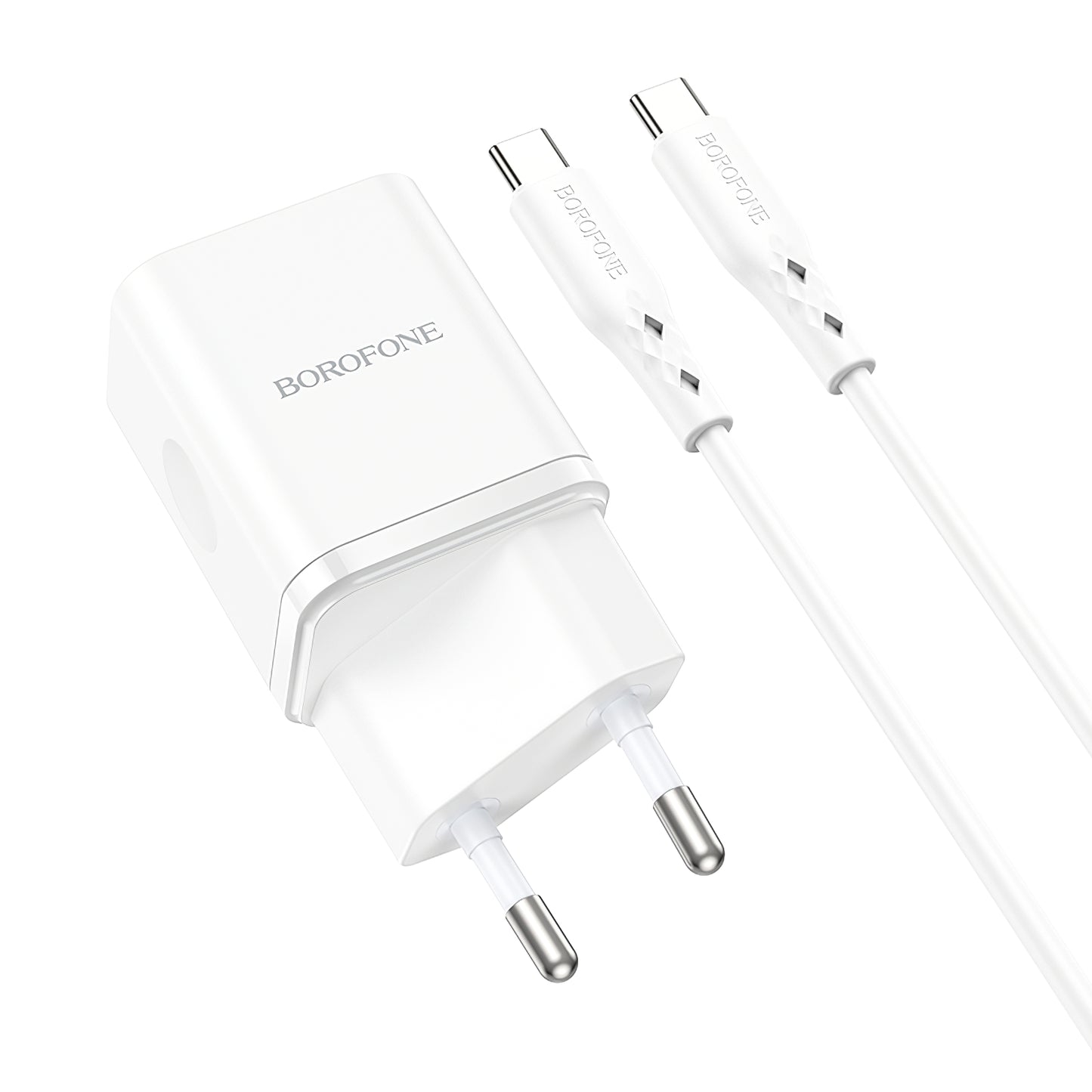 Punjač za mrežu sa USB-C kablom Borofone BN7, 20W, 3A, 1 x USB-A - 1 x USB-C, Beli