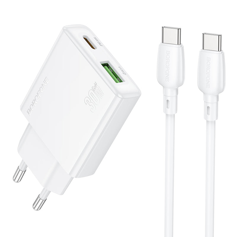 Punjač za mrežu sa USB-C kablom Borofone BN25 Wish, 30W, 3A, 1 x USB-A - 1 x USB-C, Beli