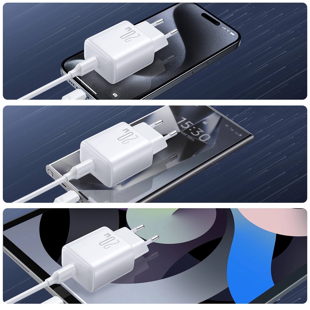 Punjač za mrežu sa USB-C kablom Joyroom JR-TCF20, 20W, 3A, 1 x USB-C, Bel