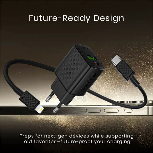Punjač za mrežu sa Lightning kablom Lito LC15L, 20W, 3A, 1 x USB-A - 1 x USB-C, Crni