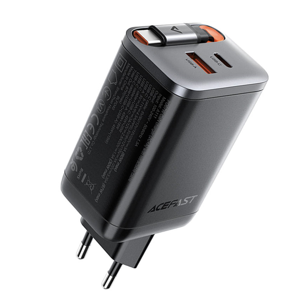 Punjač za mrežu sa USB-C kablom Acefast A111, 67W, 3A, 1 x USB-A - 1 x USB-C, Crni