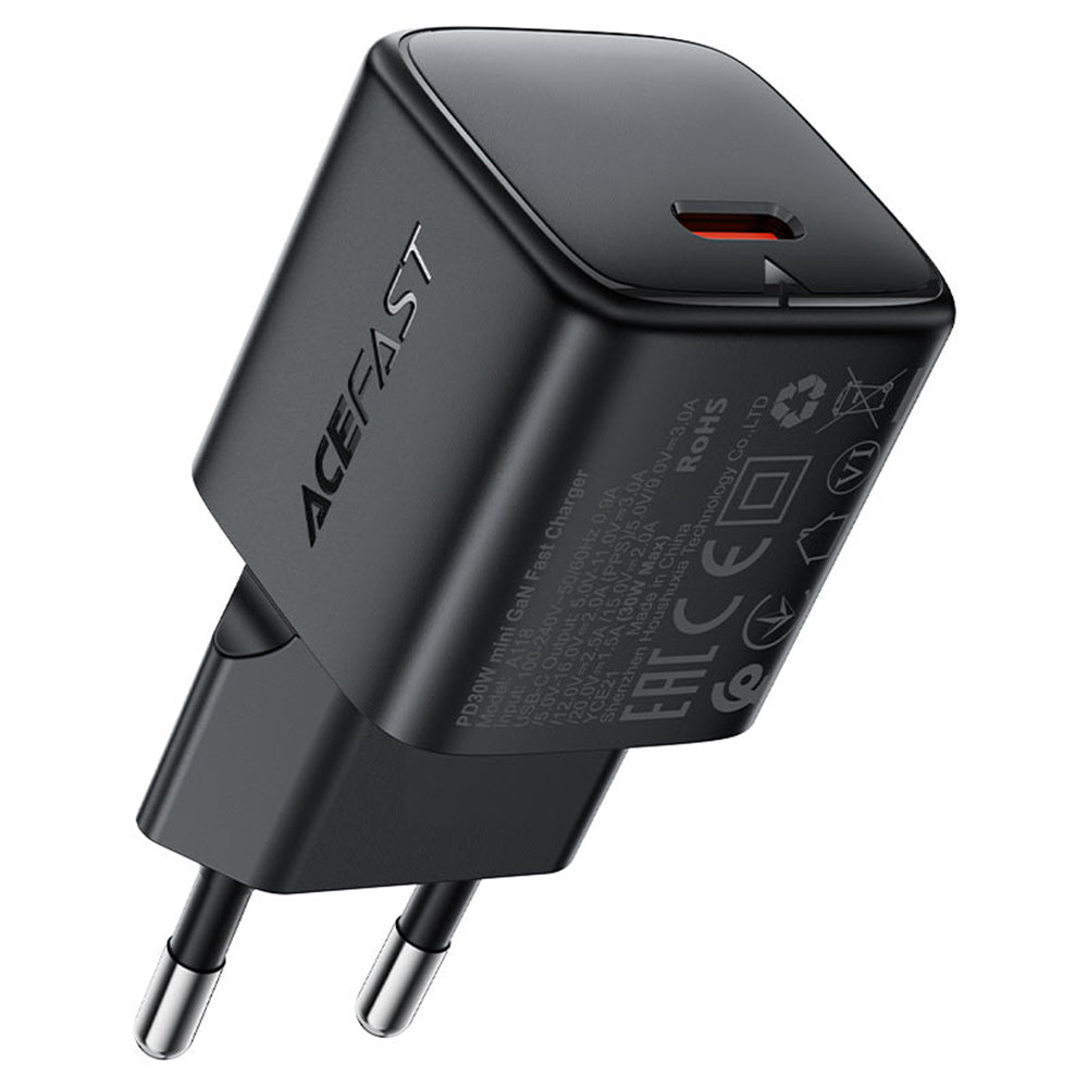 Punjač mreže sa USB-C kablom Acefast A118, 30W, 3A, 1 x USB-C, Crni