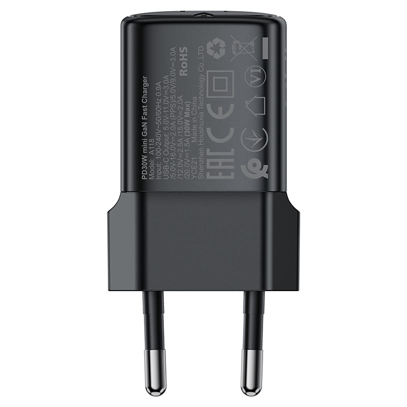 Punjač mreže sa USB-C kablom Acefast A118, 30W, 3A, 1 x USB-C, Crni