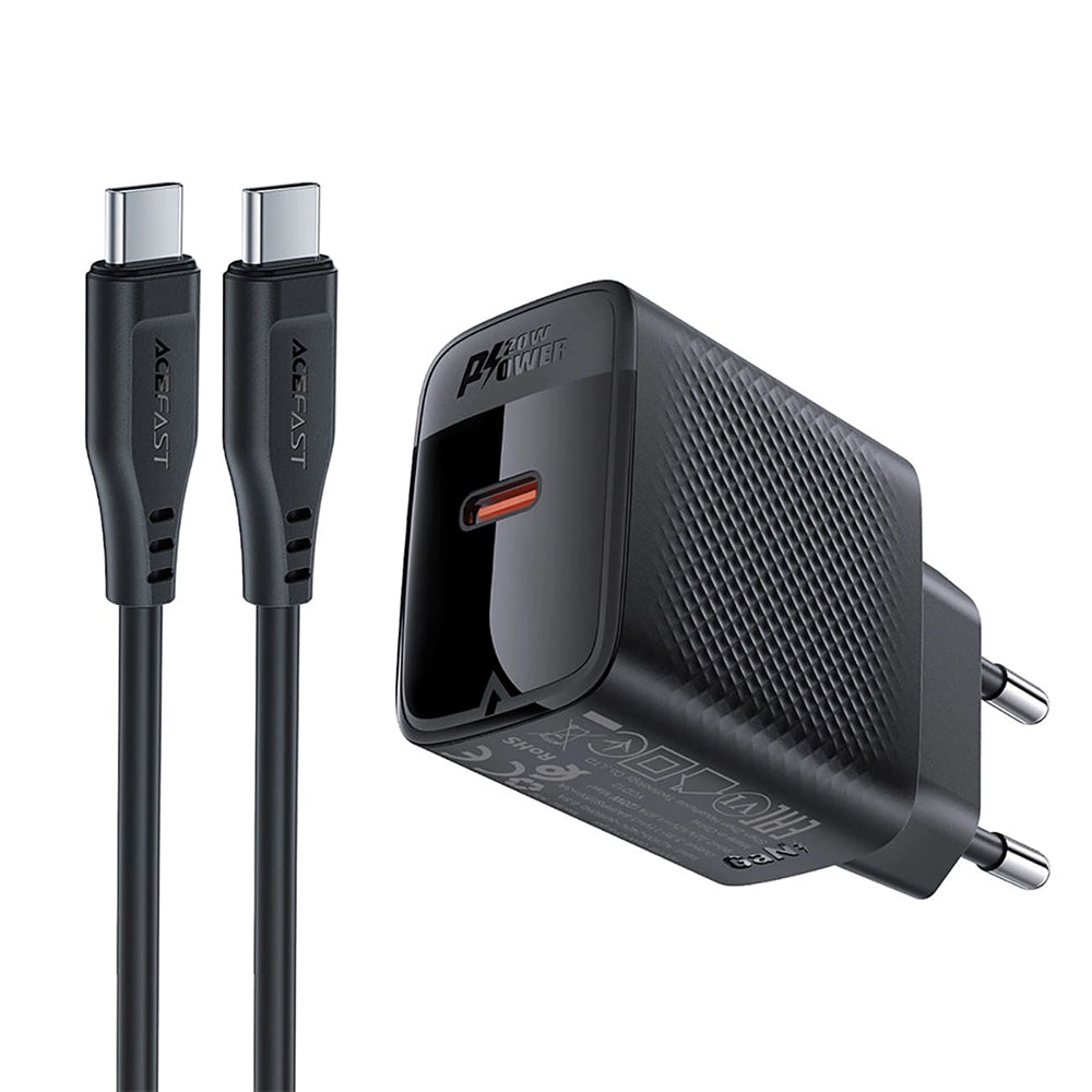 Punjač za mrežu sa USB-C kablom Acefast A82, 20W, 3A, 1 x USB-C, Crni