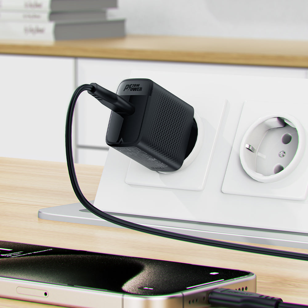 Punjač za mrežu sa USB-C kablom Acefast A82, 20W, 3A, 1 x USB-C, Crni