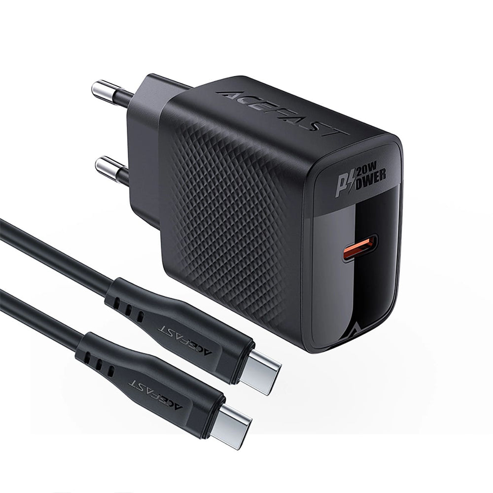 Punjač za mrežu sa USB-C kablom Acefast A82, 20W, 3A, 1 x USB-C, Crni
