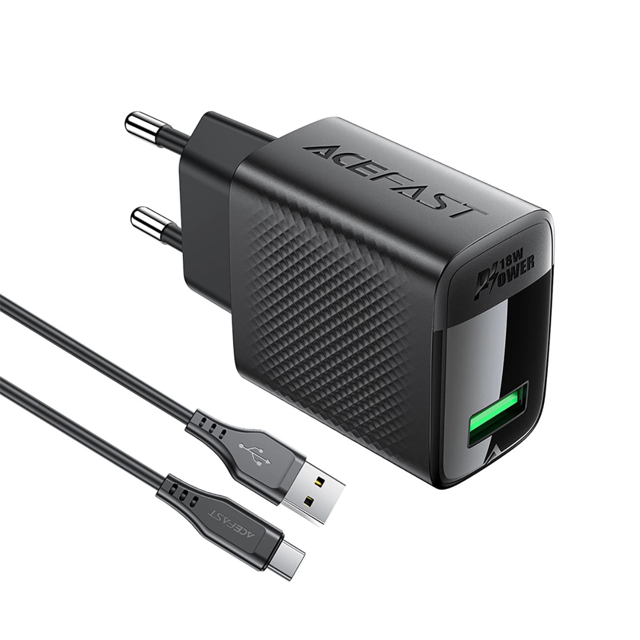 Punjač mreže sa USB-C kablom Acefast A90, 18W, 3A, 1 x USB-A, Crni