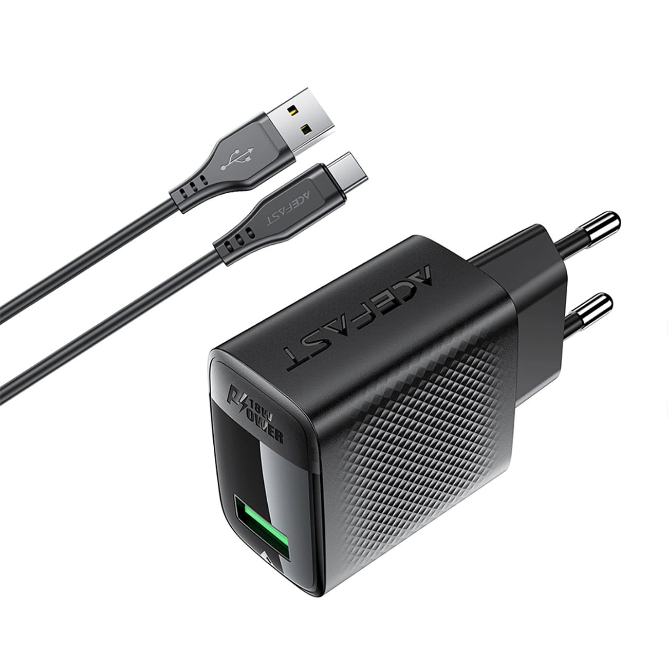 Punjač mreže sa USB-C kablom Acefast A90, 18W, 3A, 1 x USB-A, Crni