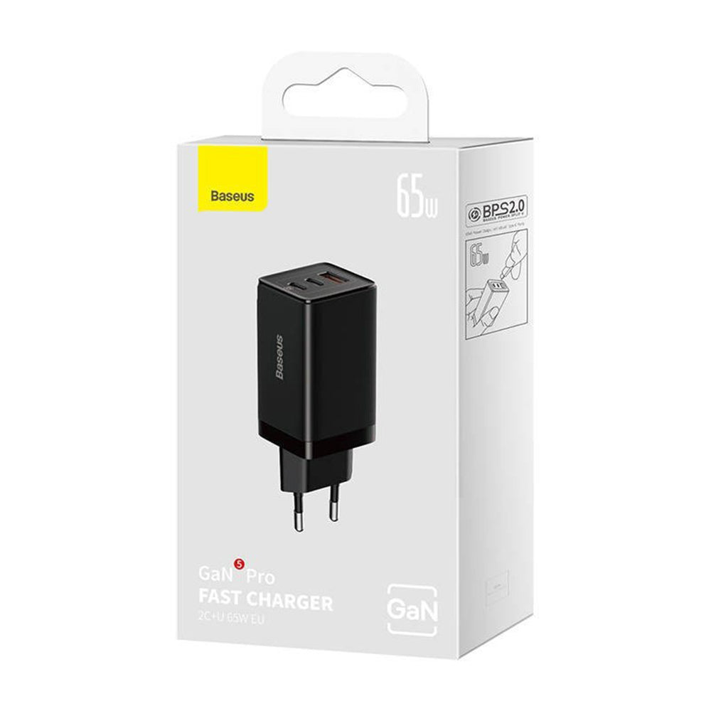 Punjač mreže sa USB-C kablom Baseus GaN5 Pro, 65W, 3.25A, 1 x USB-A - 2 x USB-C, Crni C0206500