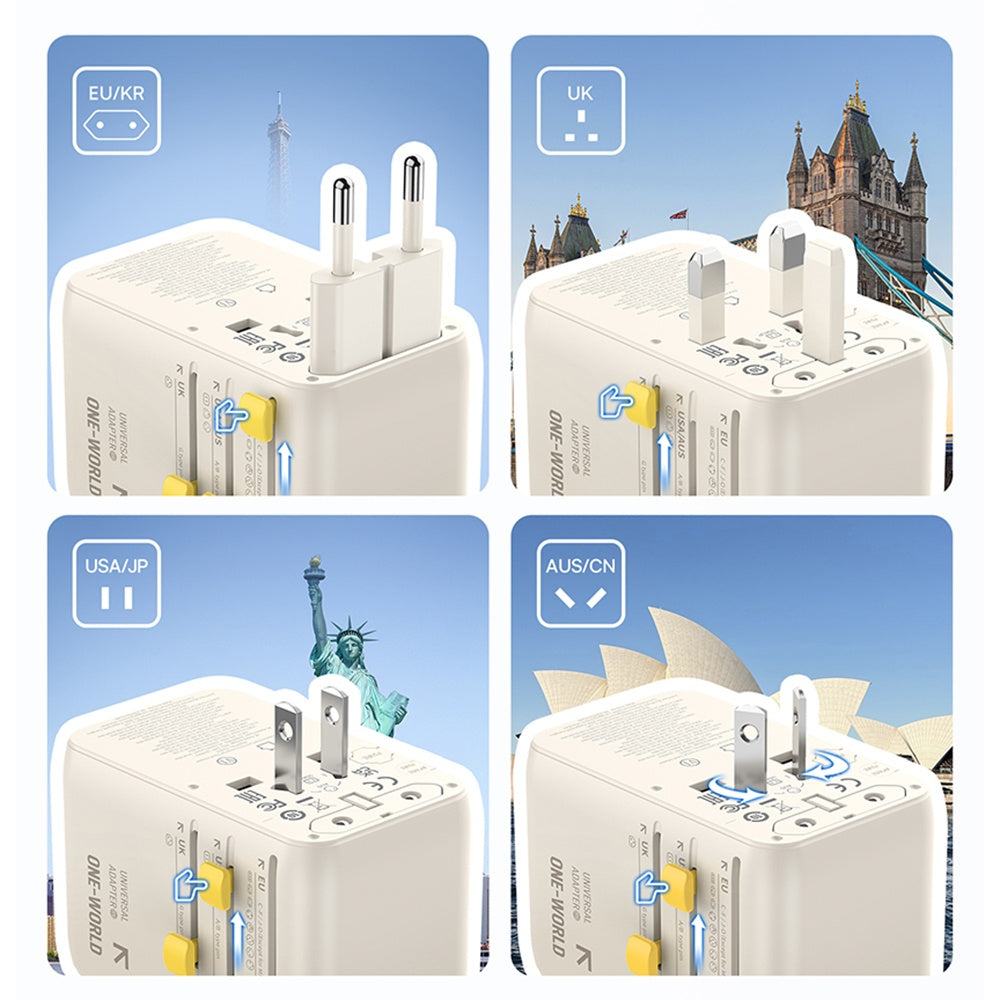 Punjač za mrežu sa USB-C kablom Baseus Travel EnerCore CG11, 70W, 2 x utičnica - 1 x USB-C - 2 x USB-A, Bela E0307E01